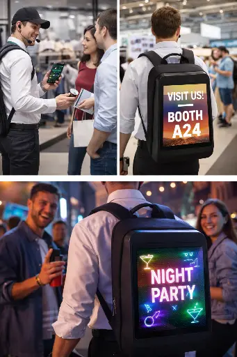 Smart LED Advertising Backpack in use