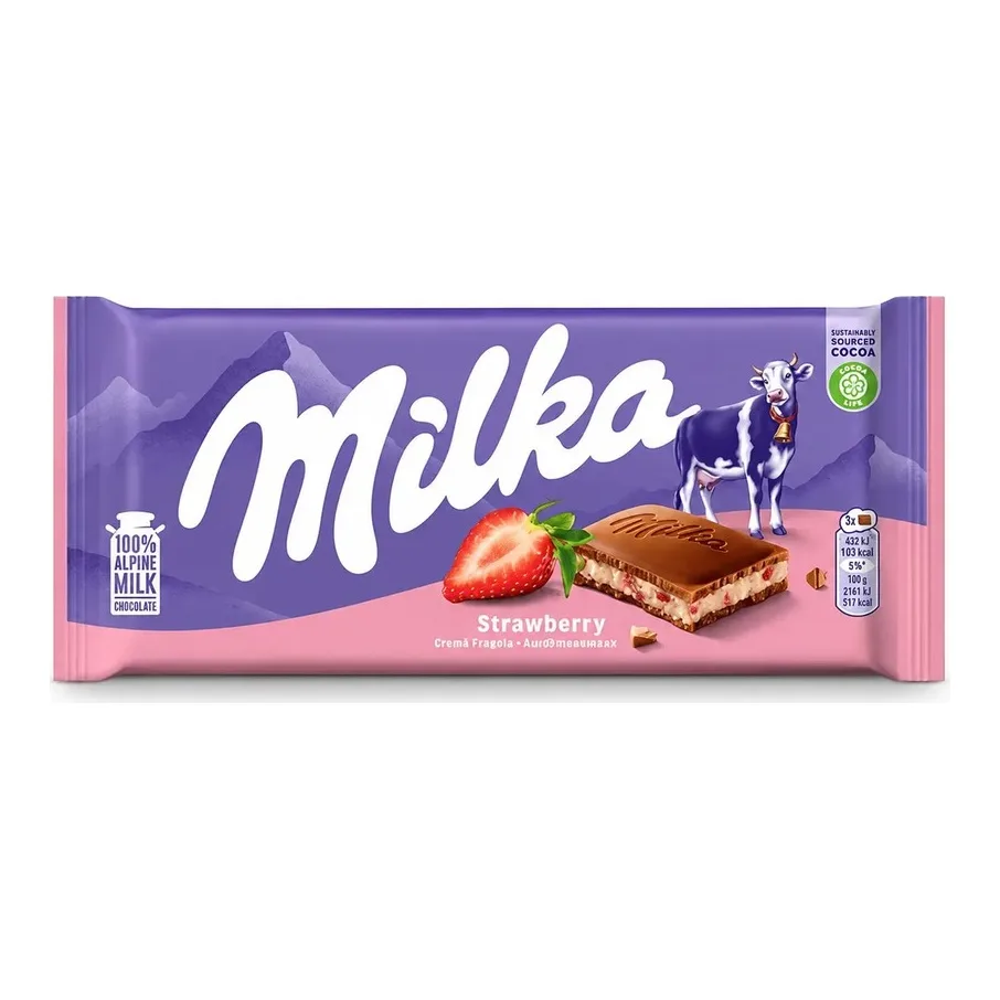 Milka Milk Chocolate With Strawberry 100g