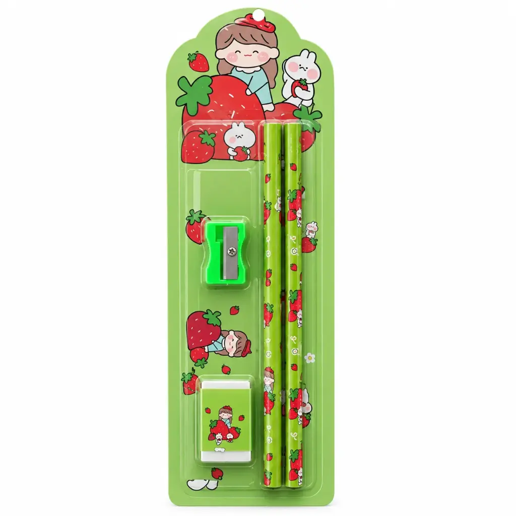 Kids Stationery Set – 2 Pencils, Eraser & Sharpener