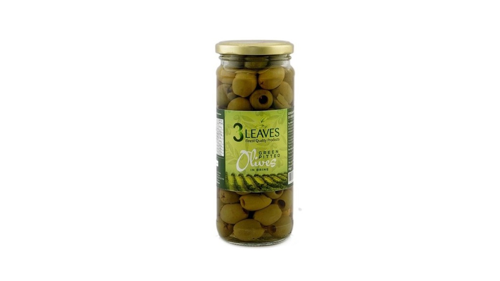 3 Leaves Green Pitted Olives 440g