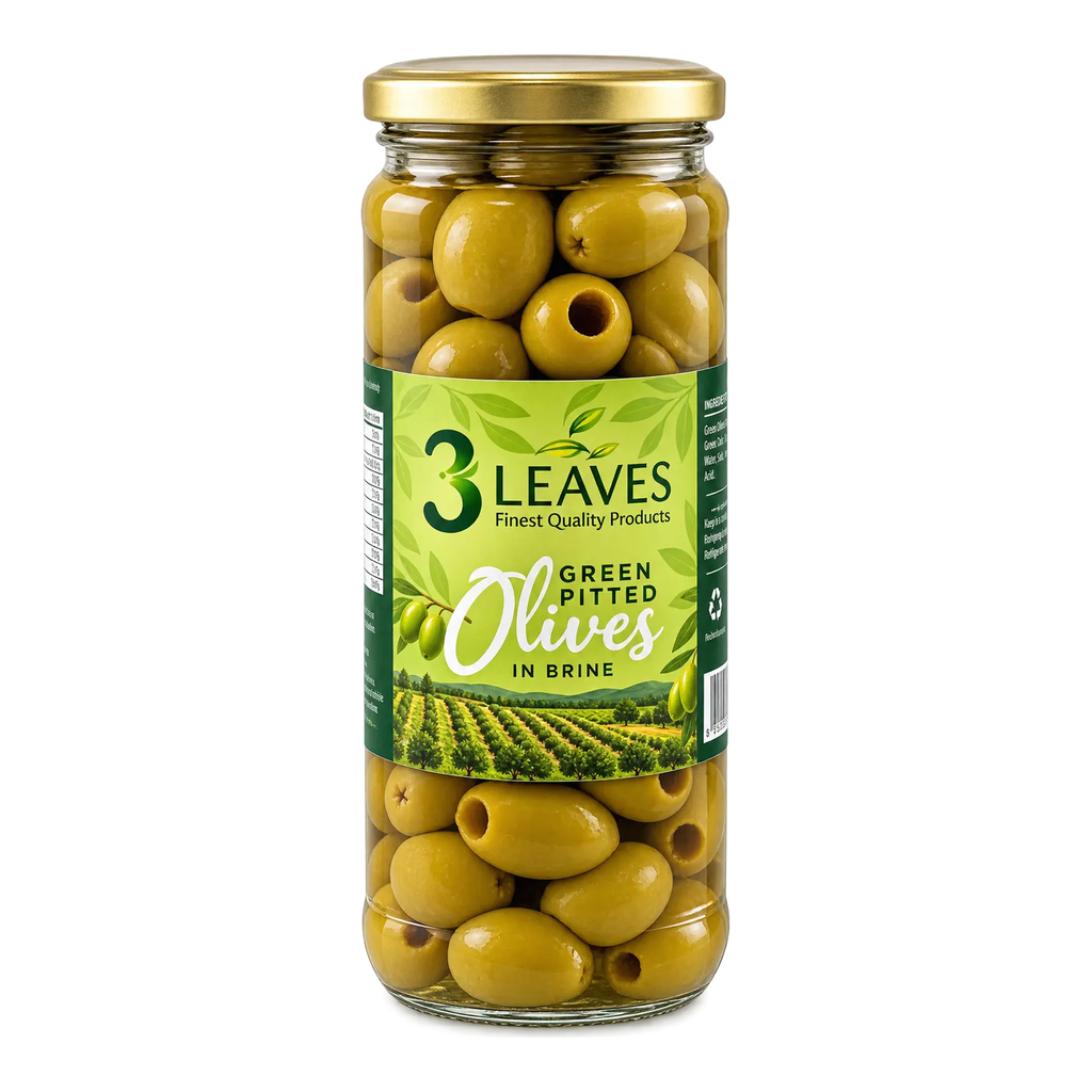 3 Leaves Green Pitted Olives 440g