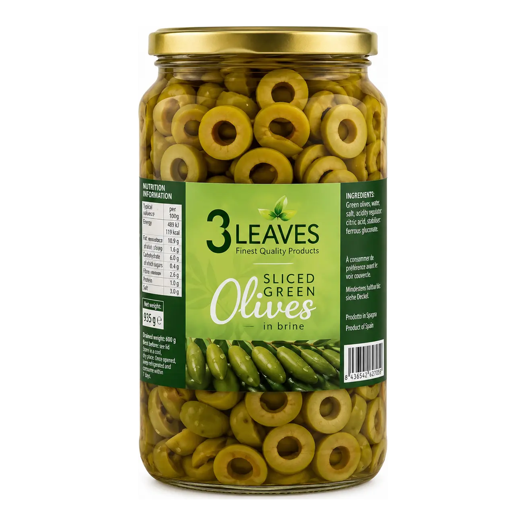3 Leaves Green Sliced ​​Olives 900g