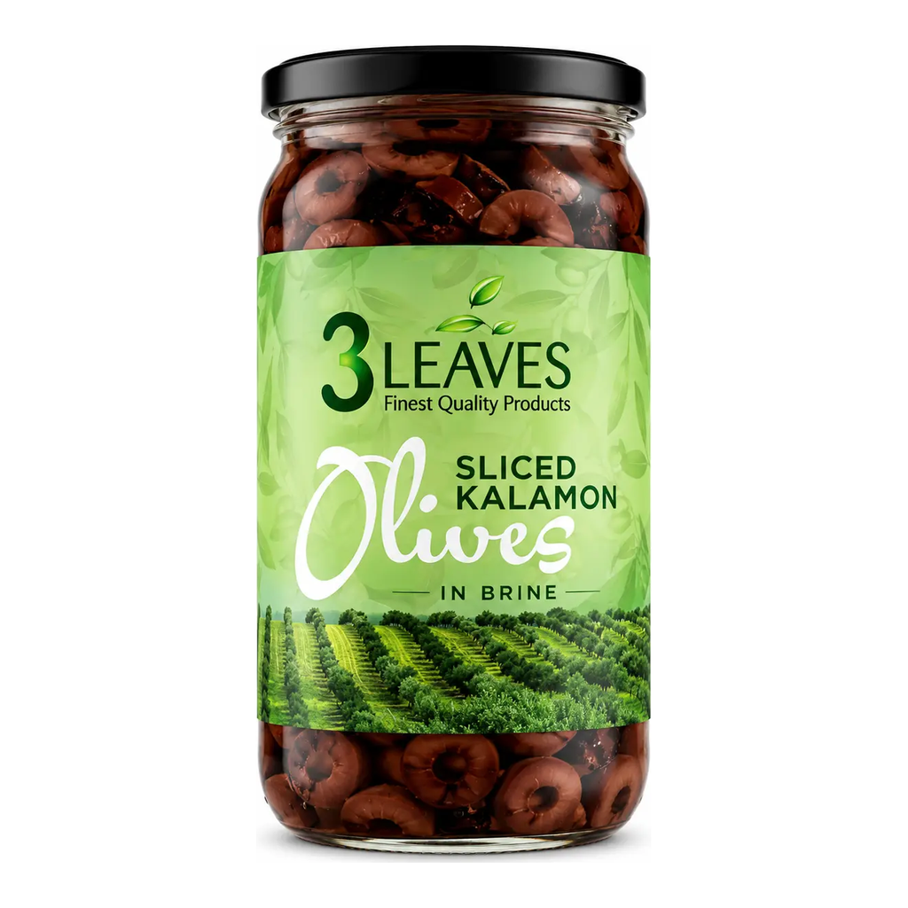 3 Leaves Kalamata Olives Sliced Black 370g
