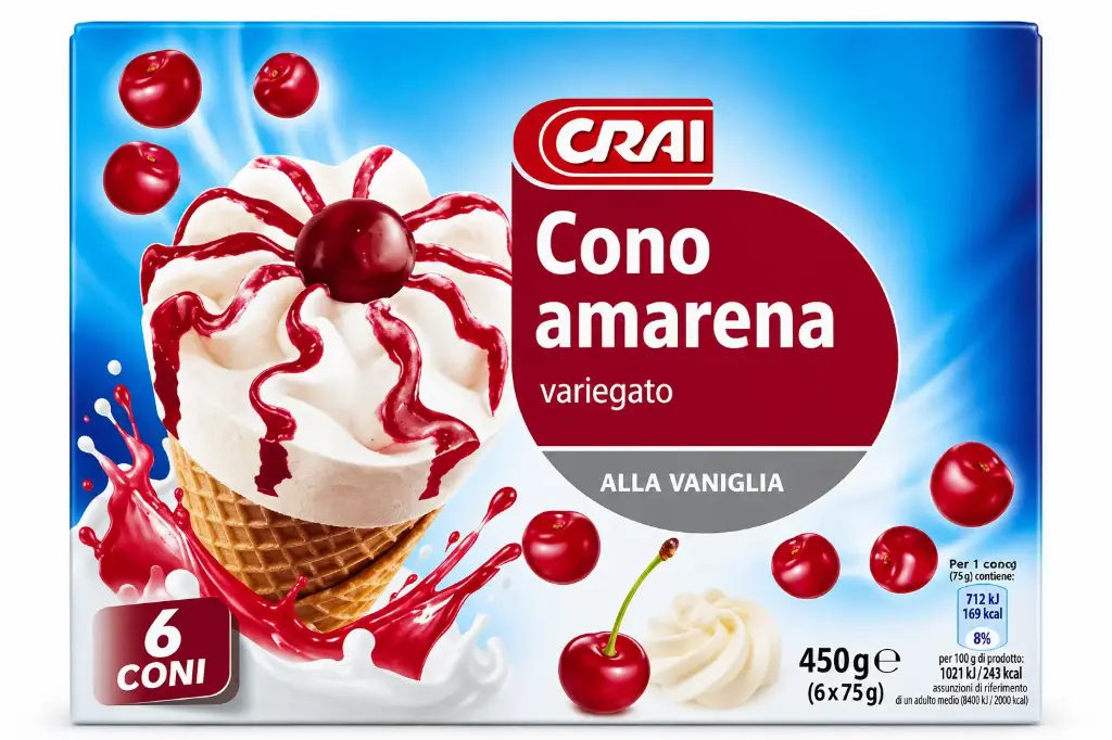 Crai Gelato Coni Amarena x6 450g