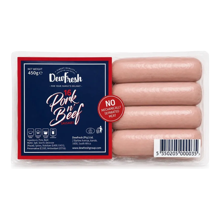 Dewfresh Pork & Beef 16 Sausages 20 x 450g