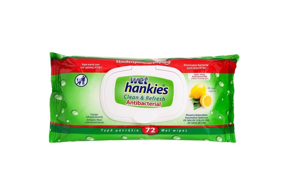 Wet Hankies Antibacterial Lemon 72pcs
