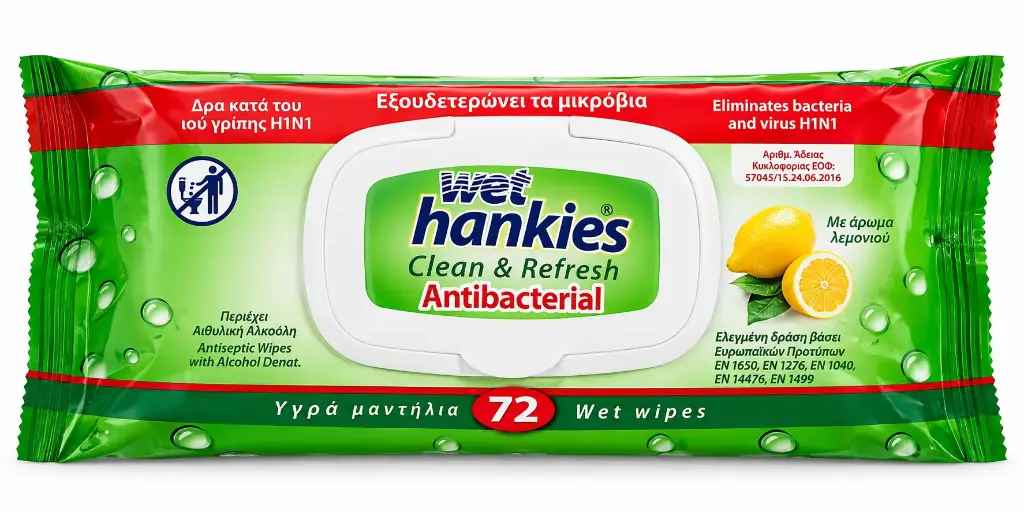 Wet Hankies Antibacterial Lemon 72pcs