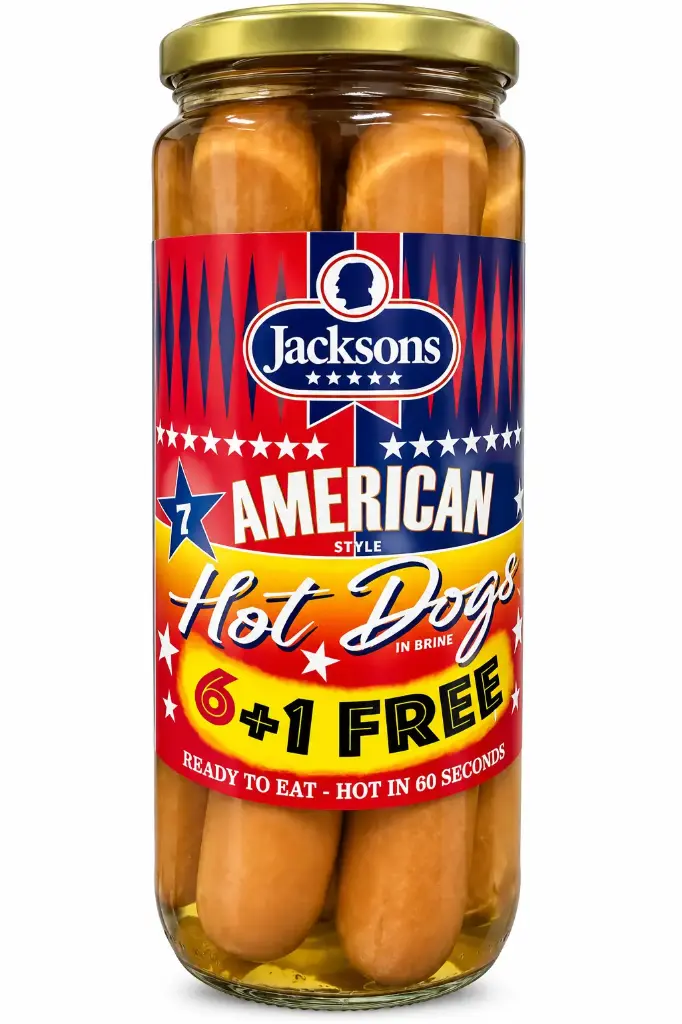 Jacksons American Hotdogs Jar 6+1 Free 350g