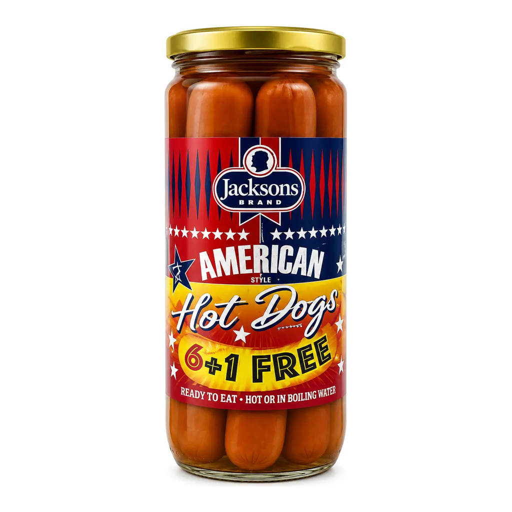 Jacksons American Hotdogs Jar 6+1 Free 350g