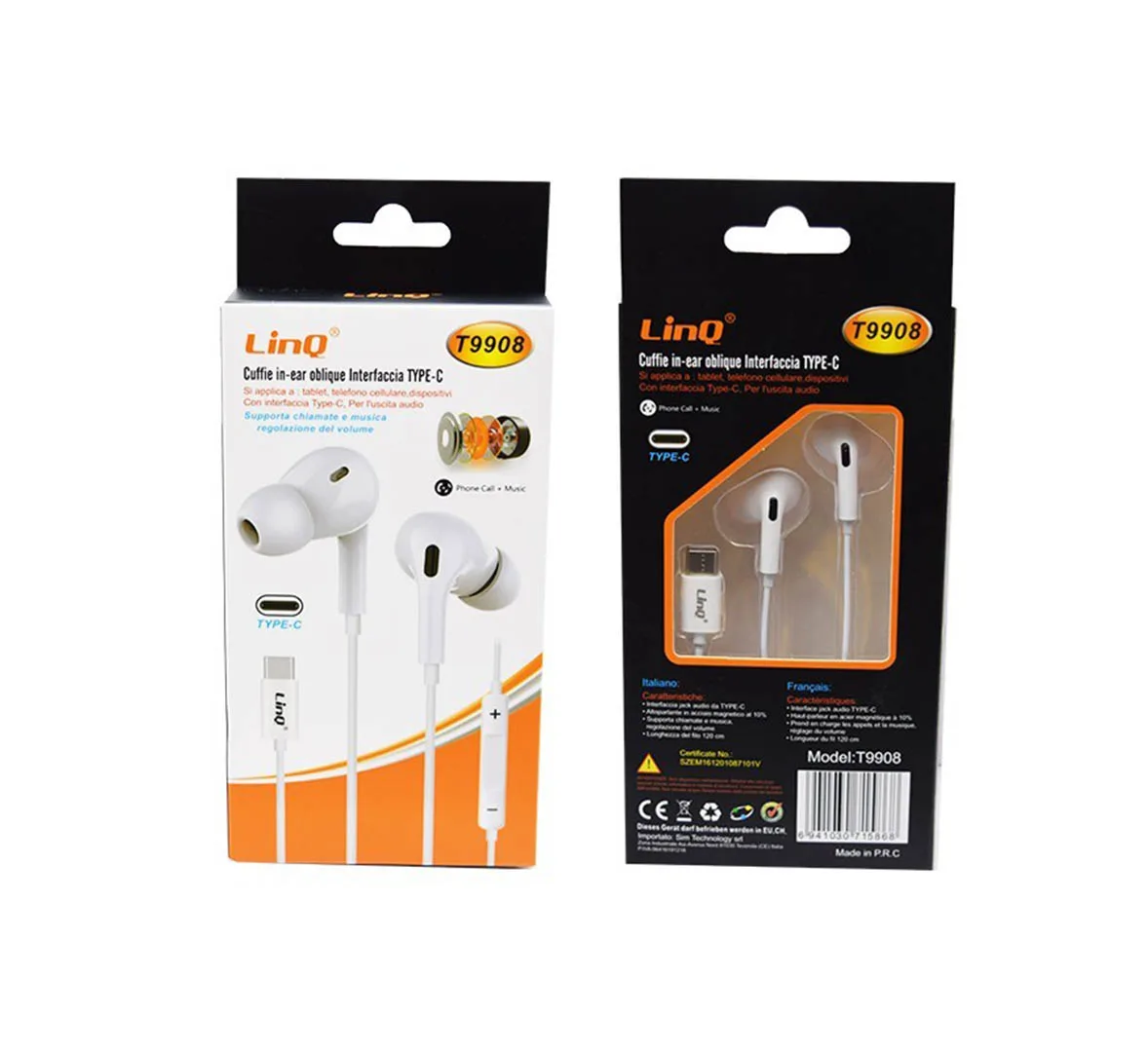 LinQ T9908 Type-C Wired In-Ear Earphones with Microphone & Volume Control
