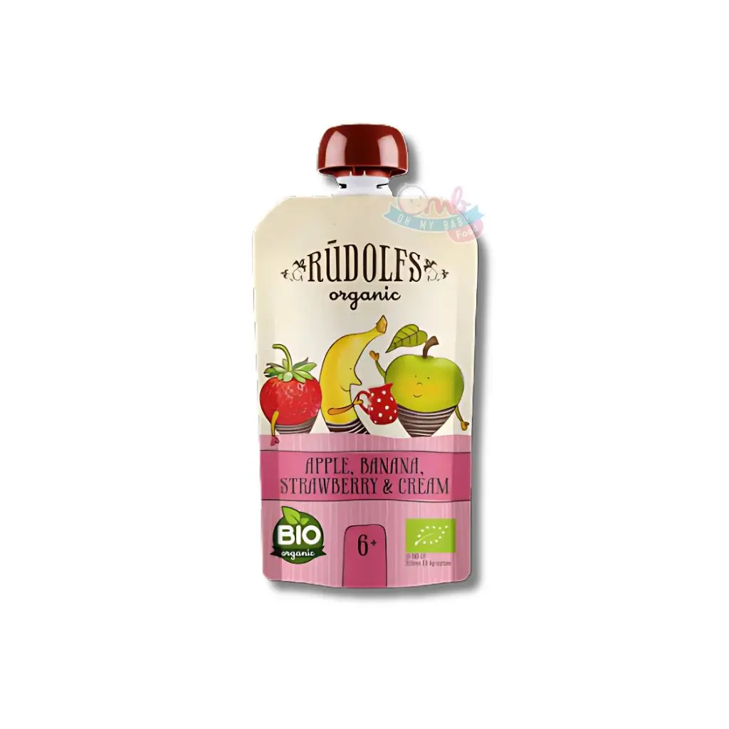 Rudolfs Organic Apple, Banana, S.B. Puree With Cream 110 gr
