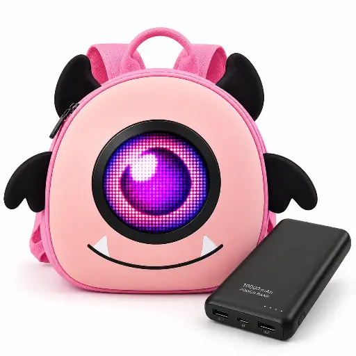 Monster Backpack Pink LOY LED Backpack + Powerbank 
