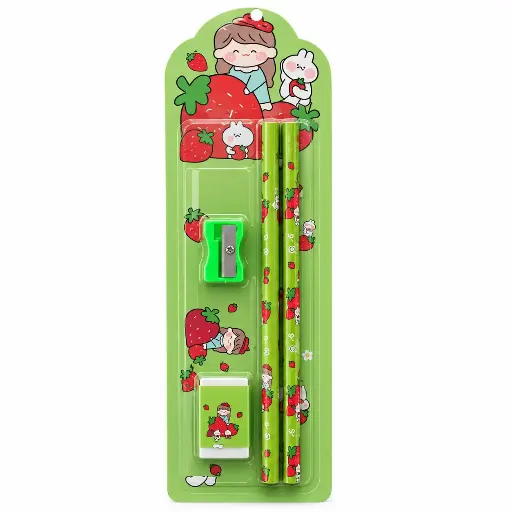 Kids Stationery Set – 2 Pencils, Eraser & Sharpener