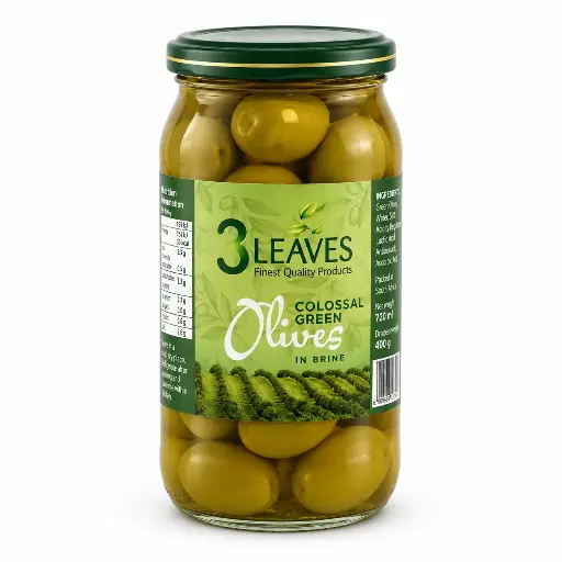 [3LEAVES OLIVES GREEN STONE 370G] 3 Leaves Colossal Green Olives