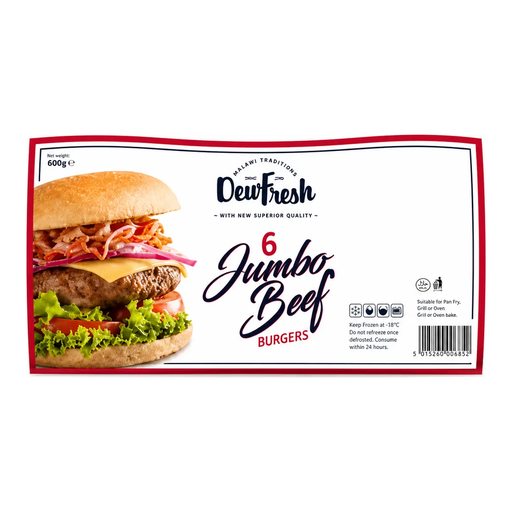 Dewfresh Jumbo Beef Burger X6 600g