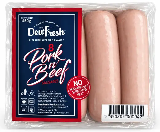 Dewfresh Pork & Beef 8 Sausages 24 X 450g
