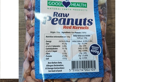 Good Health Bag Raw Peanut Red Kernels 400g