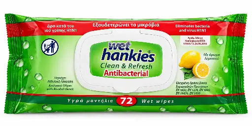 Wet Hankies Antibacterial Lemon 72pcs