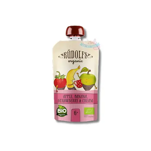 Rudolfs Organic Apple, Banana, S.B. Puree With Cream 110 gr